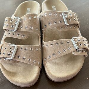 MIA Taupe Double-Buckle Studded Slide Sandals 10
